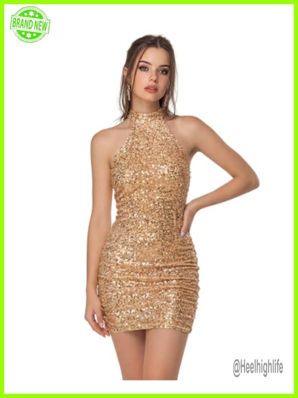 Velvet Sequin Halter Mini Dress Bodycon Sleeveless Party Club Outfit
